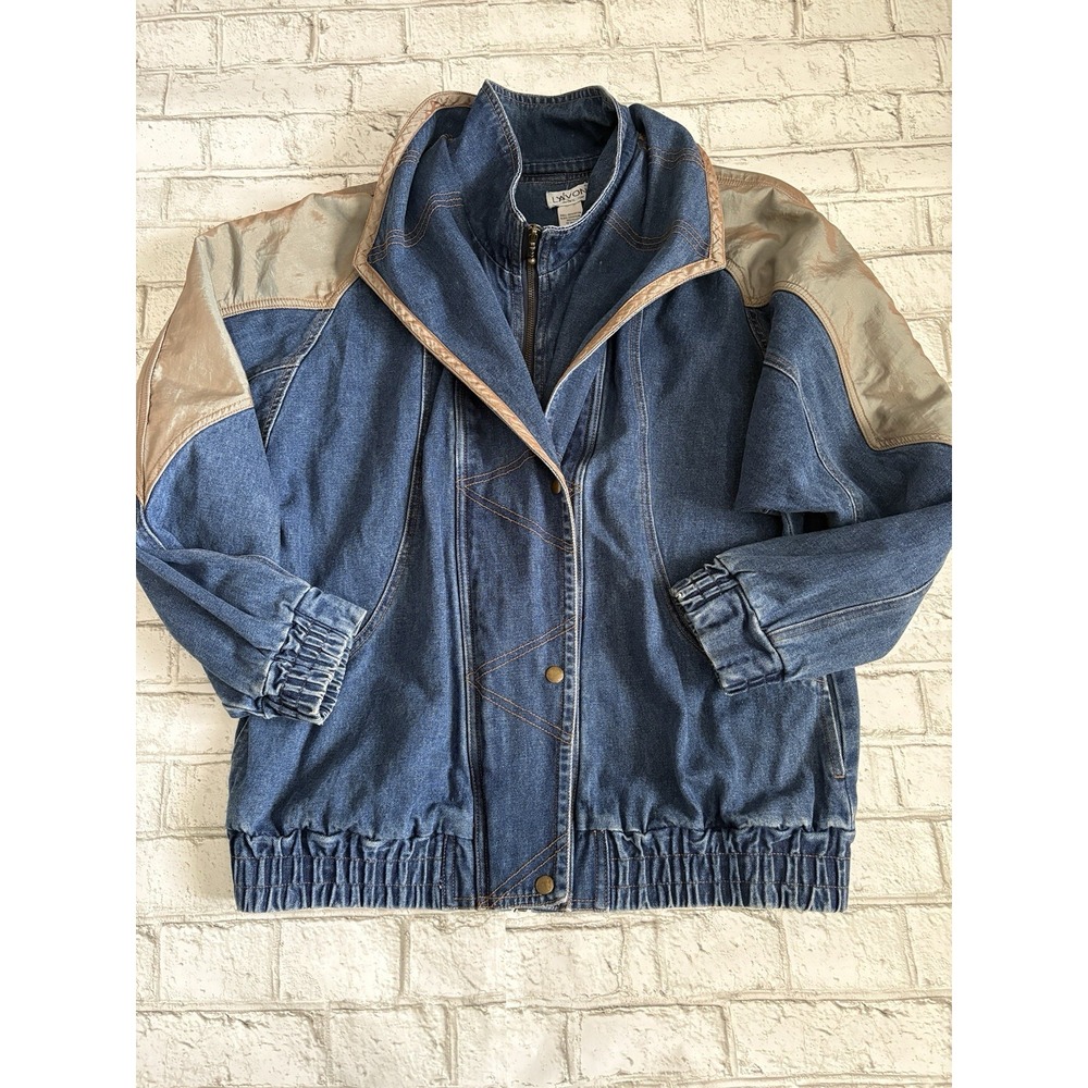 Vintage 90s Y2K Lavon Blue Denim Jean Bomber Jacket Coat Size M